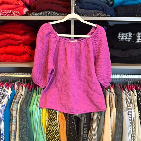 Max Studio pink 3/4 sleeve gauzy elastic cuffs and neckline top size XS - Picture 1 of 3